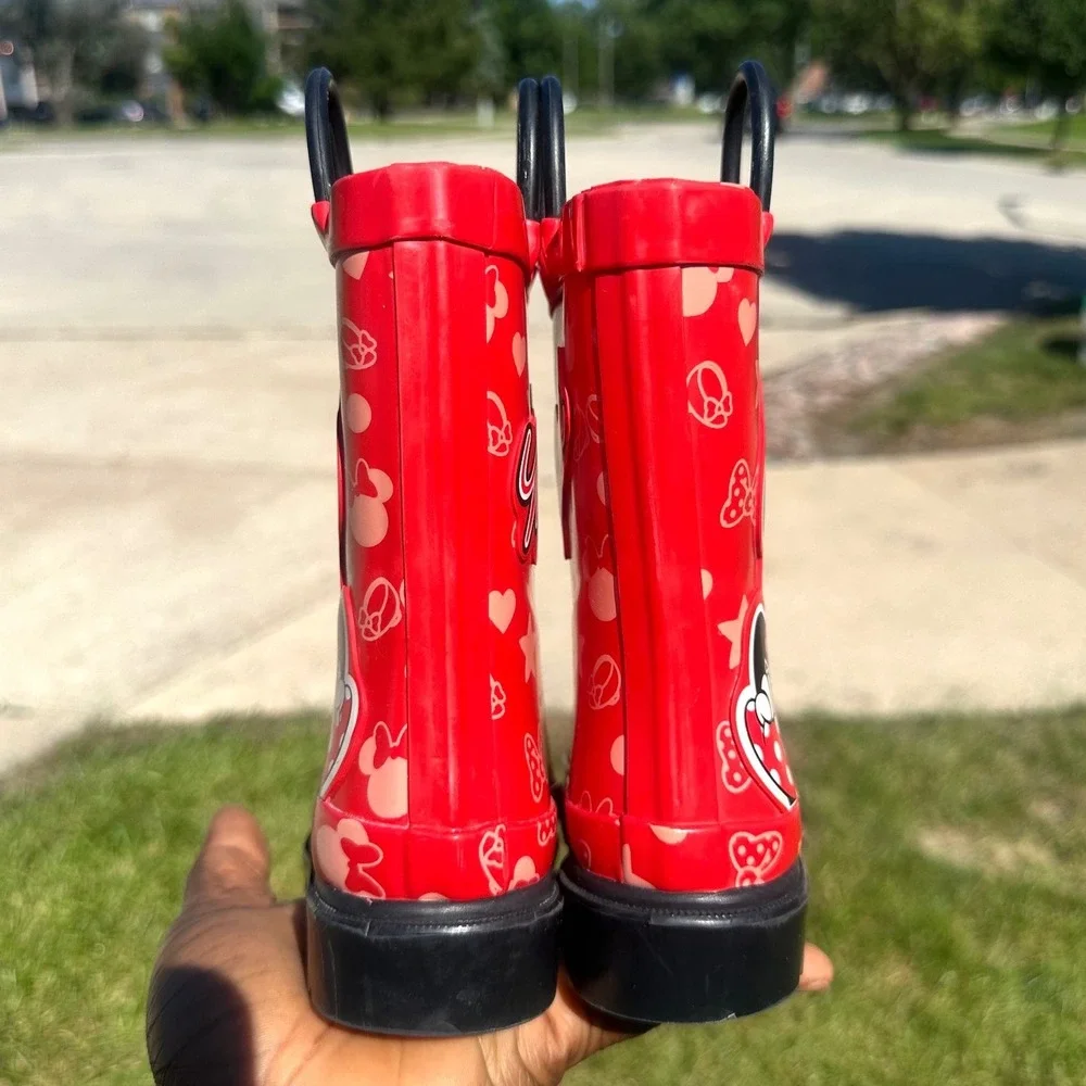 Disney Minnie Mouse Toddler Girl Waterproof Rubber Rain Boots Size 7 Red